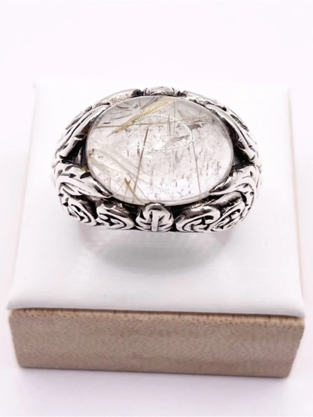 Size 7 Sterling Silver Rutilated Quartz Statement Ring